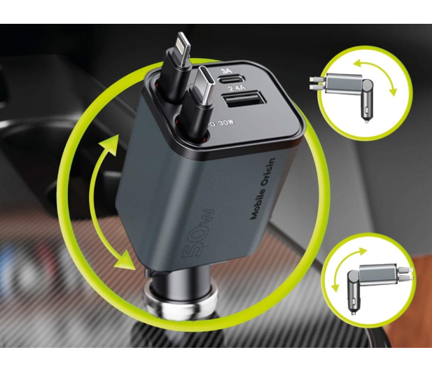 Mobile Origin Car Charger CA28 4in1 USB-C USB-A USB-C and Lightning Cable - 1502705 - zdjęcie 5
